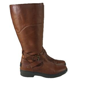UGG EVANNA Stout TALL Brown WATERPROOF LEATHER BOOTS Lined WOMENS Size 8